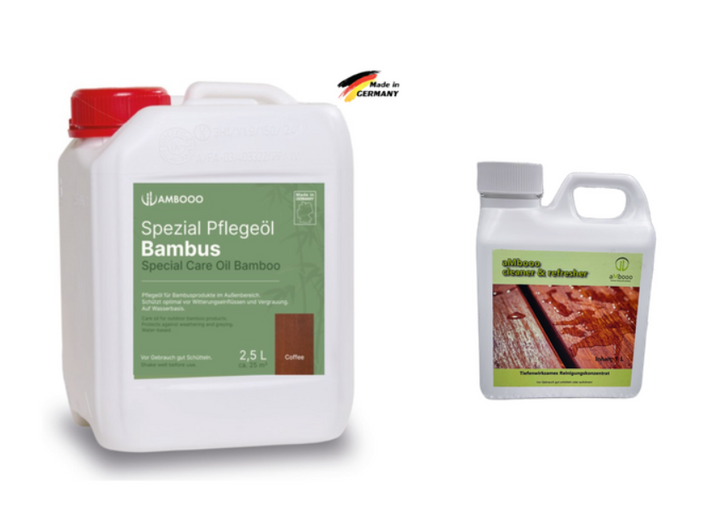 Das Terrassen-Pflegeset "Starter" für AMBOOO, Cobam und Moso x-treme Bambusdielen.